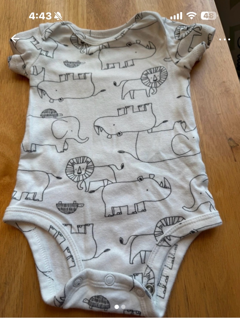 Carter's White Baby One-Piece Bodysuit with Black Animal Sketches 3-6